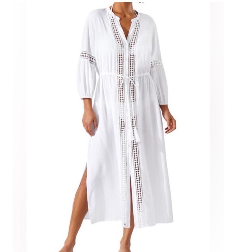 Tommy Bahama White Crochet Lace Maxi Dress Cover Up Womens XS Boho
